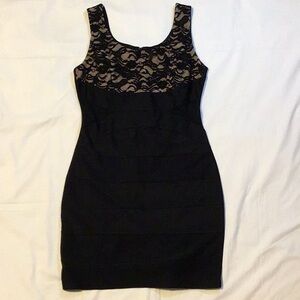 Black and Lace Sleeveless Scoop Neck Mini Dress